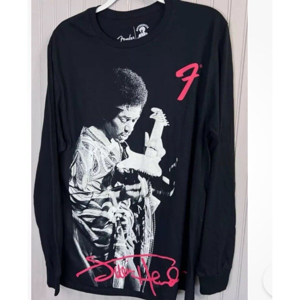 Jimi Hendrix Fender Medium Tee Black Red Graphic 100% Cotton Authentic New‎